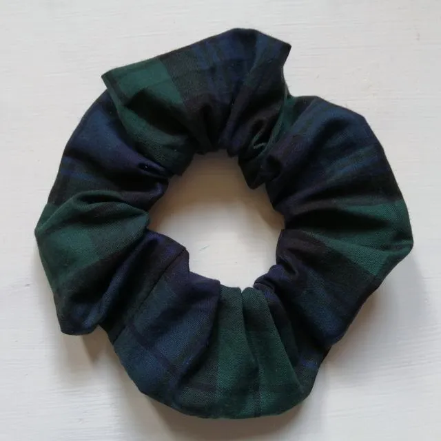 Black Watch Tartan Scrunchie, dark blue and green scrunchie