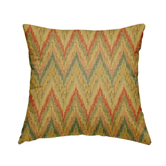 Chenille Fabric Striped Yellow Multi Pattern Cushions Piped Finish Handmade To Order-Small