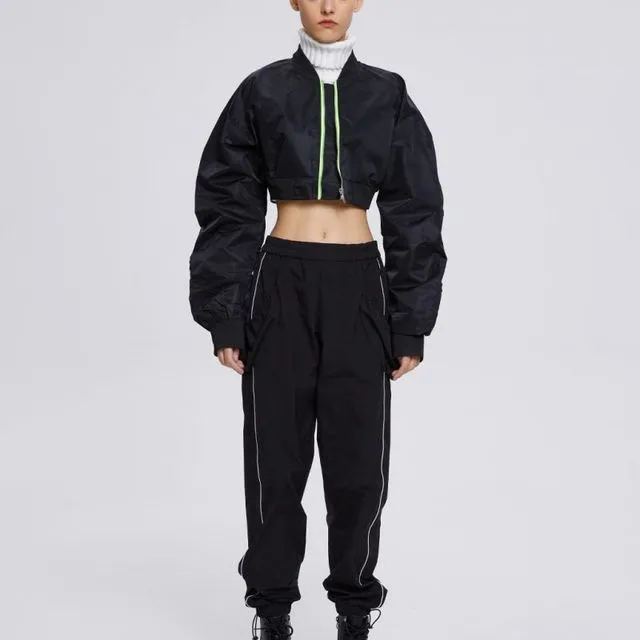 In Space Cropped Bomber Jacket - BLACK