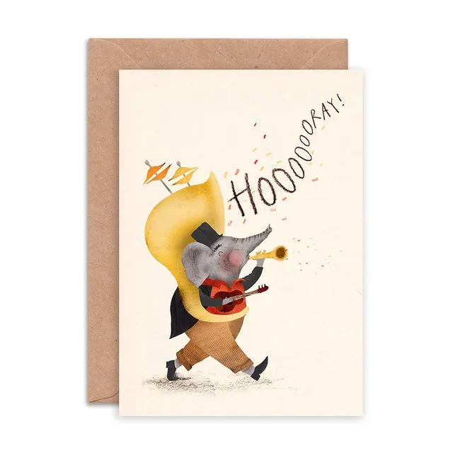 Hooray Elephant Single Greeting Card (Case of 6)