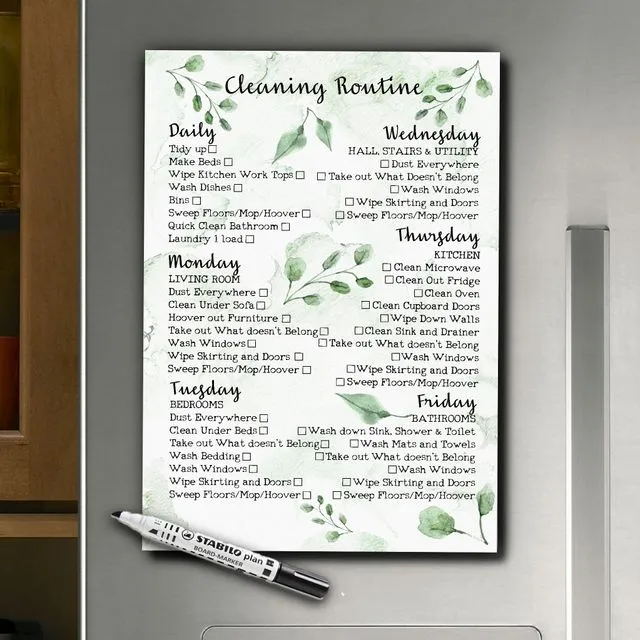 A4 Dry wipe Magnetic Cleaning Planner (with leaves)
