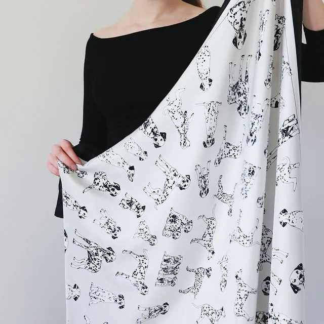 FASHION HOUNDS Dalmatian Print Large Monochrome Silk Scarf