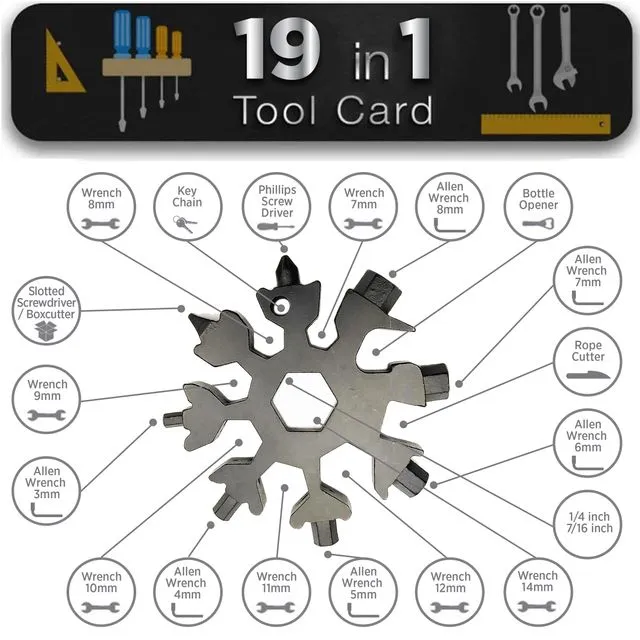 Multitool - Snowflake Style 19 in 1 Card Size Pocket Kit