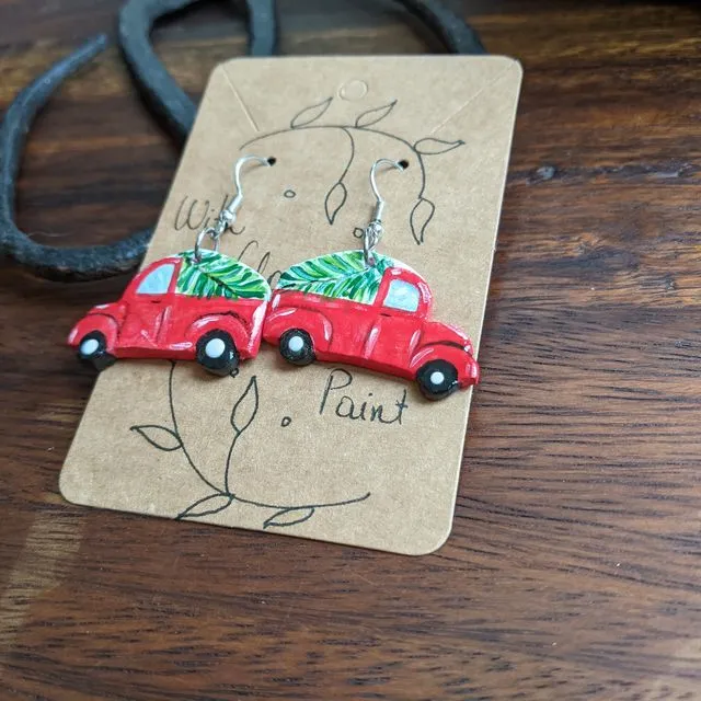 Red Christmas truck earrings