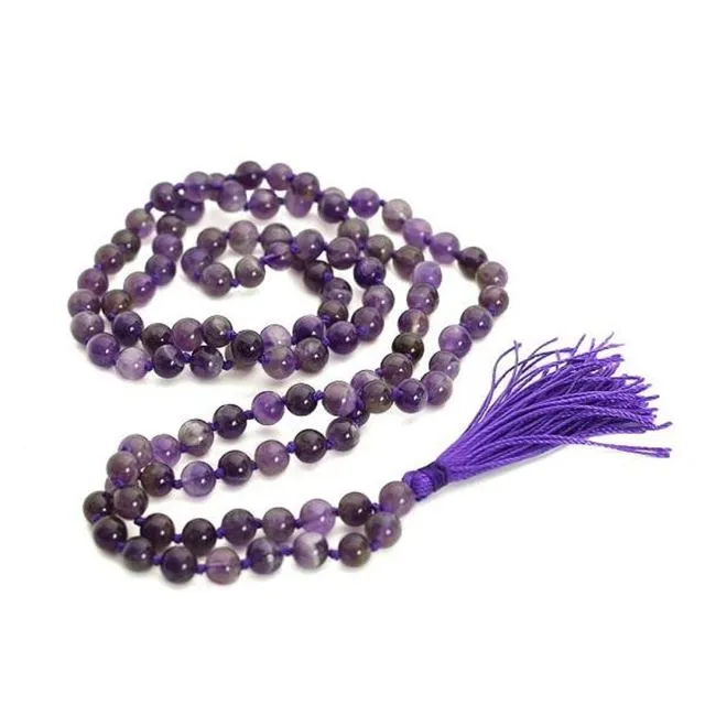 108 Natural Amethyst Mala Prayer Beads Japa Mala Necklace