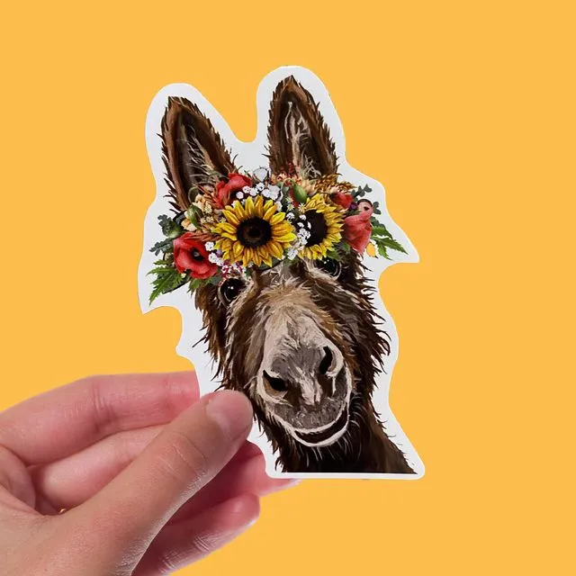Sunflower Donkey Sticker, 4" Sticker, Cute Donkey Sticker