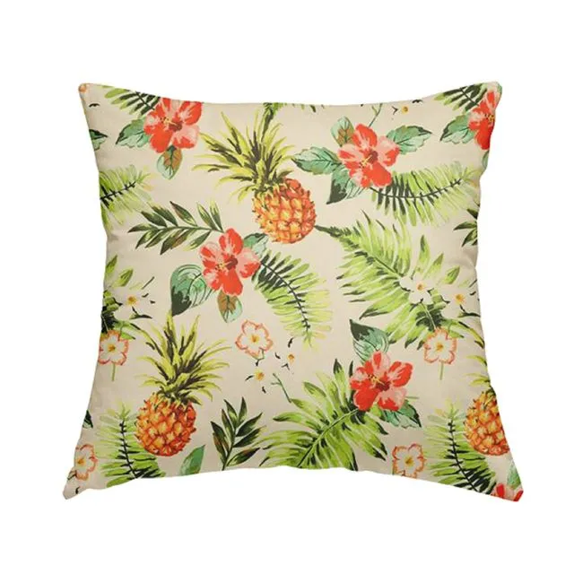 Velvet Fabric Floral Pineapple Colourful Pattern Cushions Piped Finish Handmade To Order-Rectangle