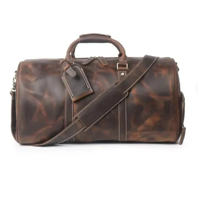 The Dagny Weekender | Large Leather Duffle Bag - Dark Brown
