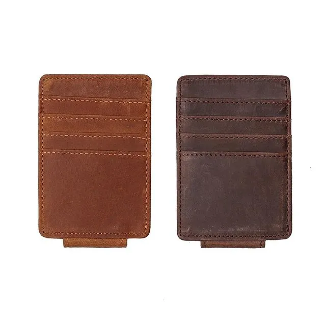 The Walden | Handmade Leather Front Pocket Wallet with Money Clip - Dark Brown