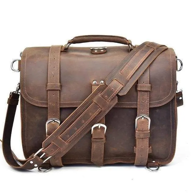 The Gustav Messenger Bag | Large Capacity Vintage Leather Messenger Bag - Brown