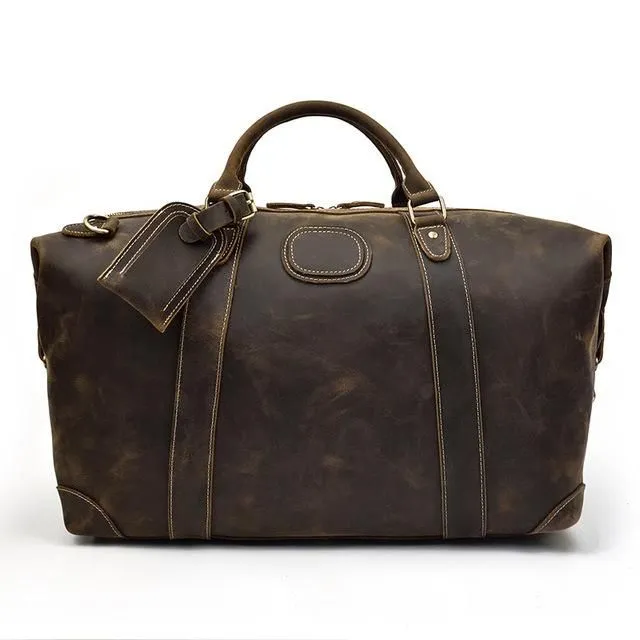 The Eira Duffle Bag | Vintage Leather Weekender - Dark Brown