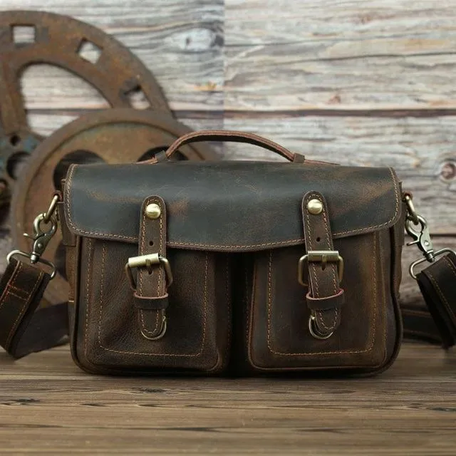 The Faust Leather Camera Bag | Crossbody Vintage Camera Messenger Bag - Dark Brown
