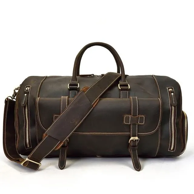The Bard Weekender | Handmade Leather Duffle Bag - Dark brown