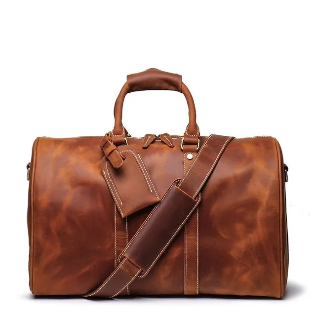The Brandt Weekender | Small Leather Duffle Bag - Brown