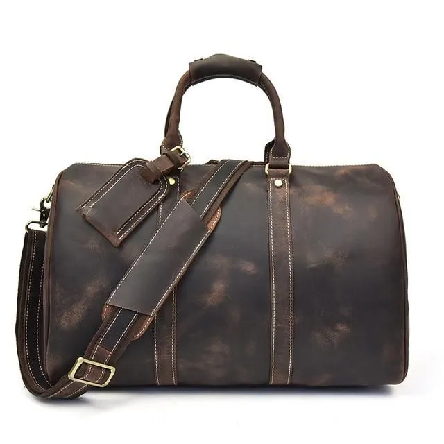 The Brandt Weekender | Small Leather Duffle Bag - Dark Brown