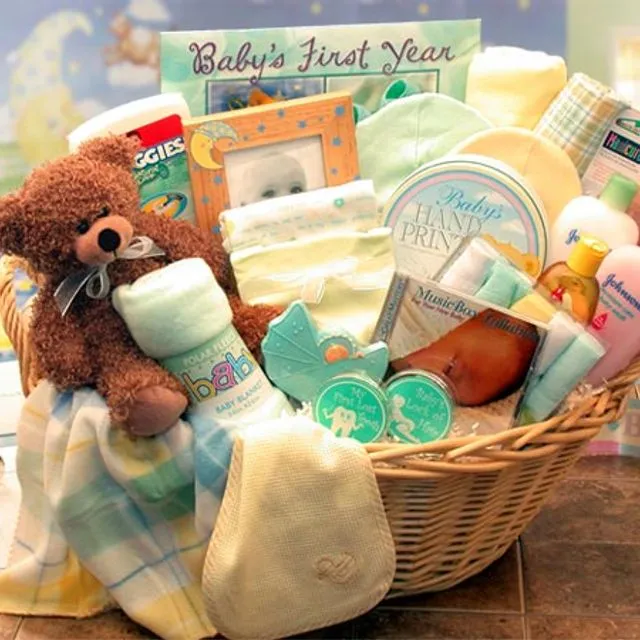 Deluxe Welcome Home Precious  Baby Basket - Yellow/Teal