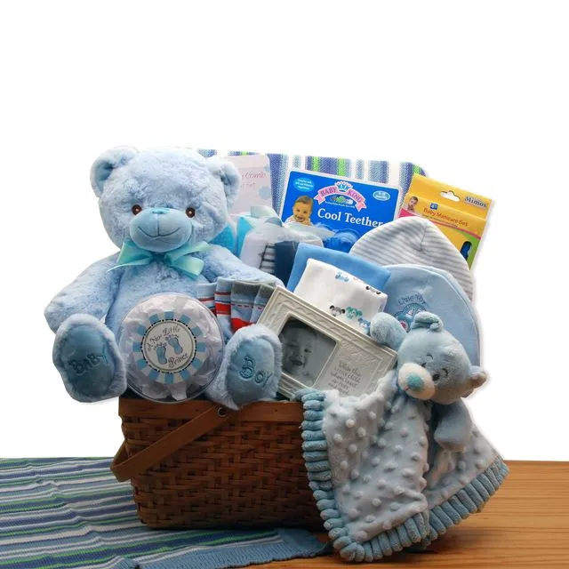 Baby's First Teddy New Baby Gift Basket - Blue