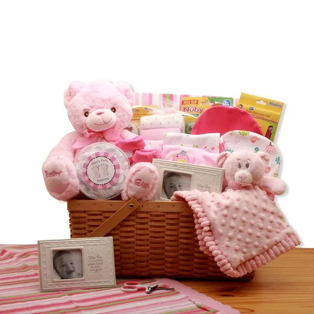 Baby's First Teddy New Baby Gift Basket - Pink