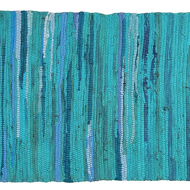 Handmade Cotton Rug 24''x36'' Reversible Washable with Tassel-Aqua