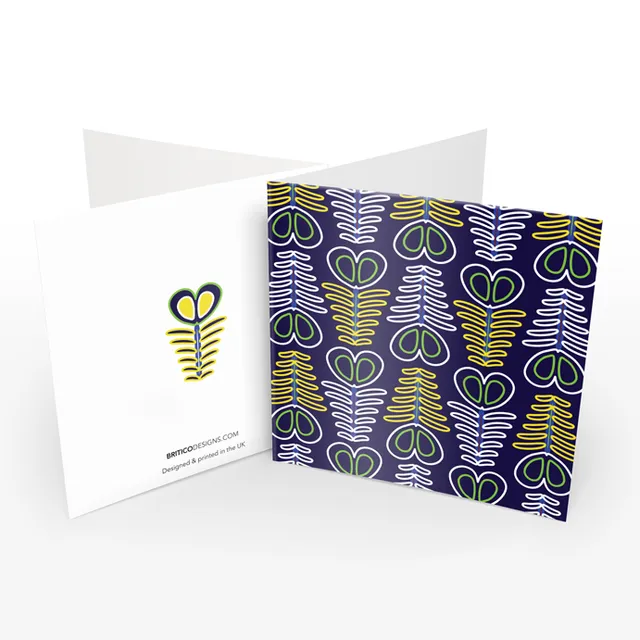 Greeting Card • Fern • Blue, Yellow, White • Pack of 5