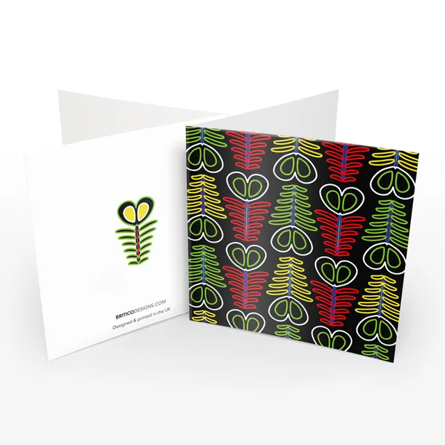 Greeting Card • Fern • Black, Green, Red • Pack of 5