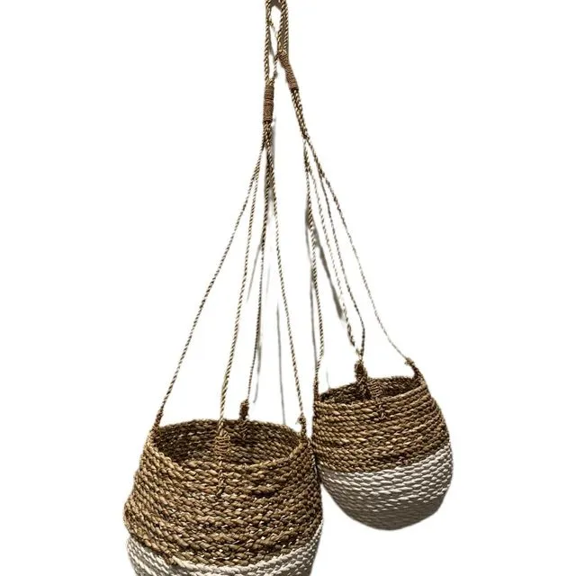 Serang - Hanging Basket Natural / White set of 2