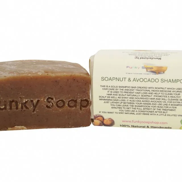 Soapnut & Avocado Solid Shampoo Bar, Natural & Handmade, Approx. 65g