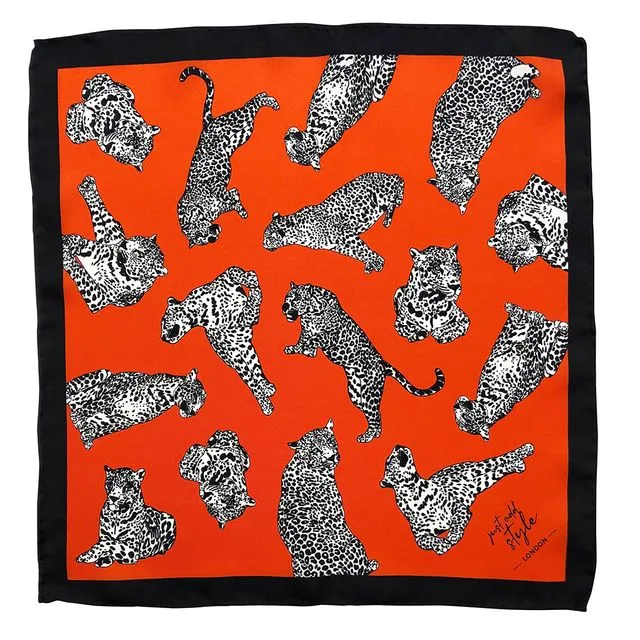 LEOPARD LUST Orange Leopard Silk Pocket Square