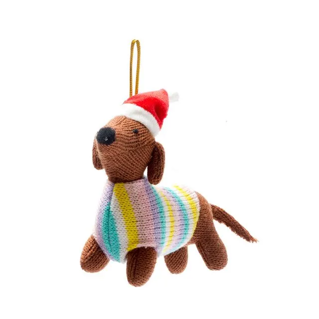 Sausage dog Christmas Tree Decoration with Pastel Jumper