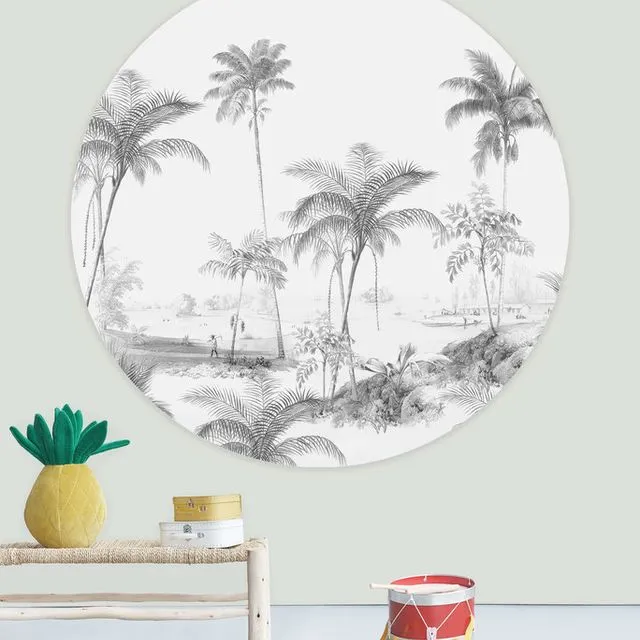Creative Lab Amsterdam Exotic Palms Black & White Wallpaper circle 120 cm diameter