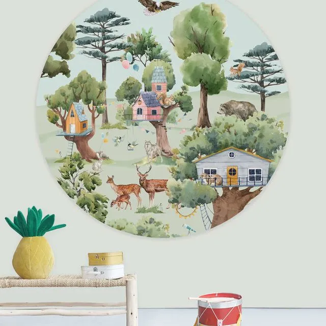 Creative Lab Amsterdam Treehouse in the forest Wallpaper circle 120 cm diameter