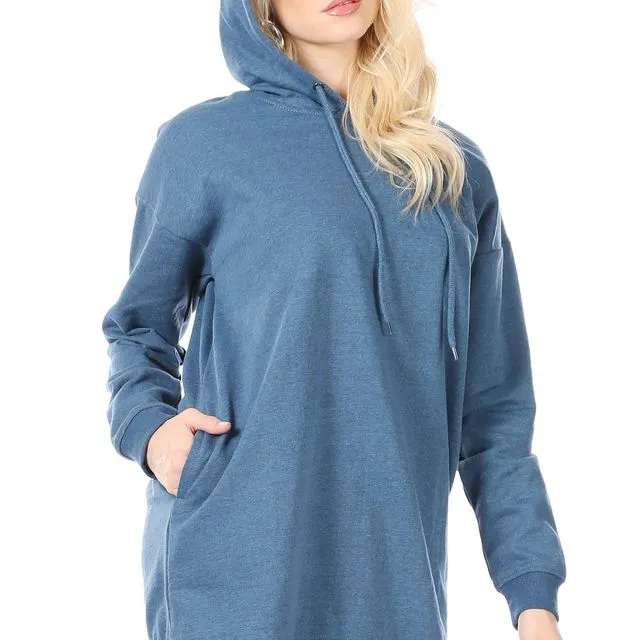 Long Yale Blue Hoodie with Side Pockets and Ribbing at Wrists and Hem (6 pcs) multiple sizes pack