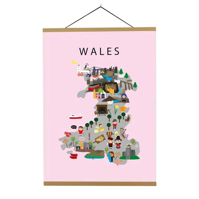 Map of Wales Pink