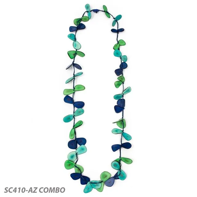 SC410-AZ COMBO Tagua Slice Necklace Royal Blue Color Combo