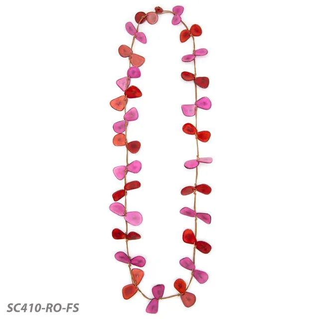 SC410-RO-FS Tagua Slice Necklace Red Fuscia