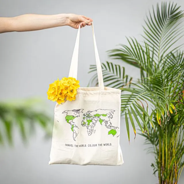 World Map Colour In Tote Bag