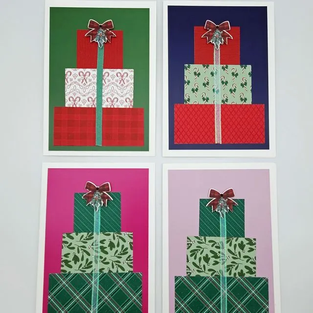 Set of 6 Handmade Christmas Cards Happy Holidays Inside