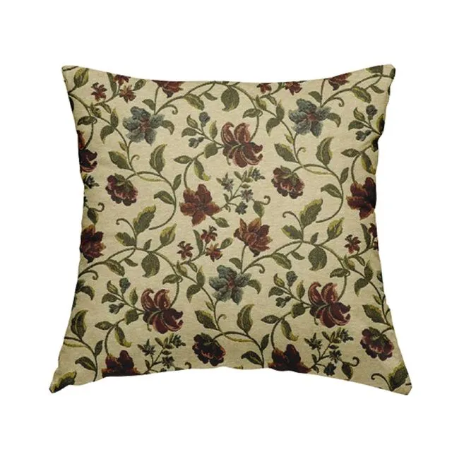 Chenille Fabric Floral White Pattern Cushions Piped Finish Handmade To Order-Small