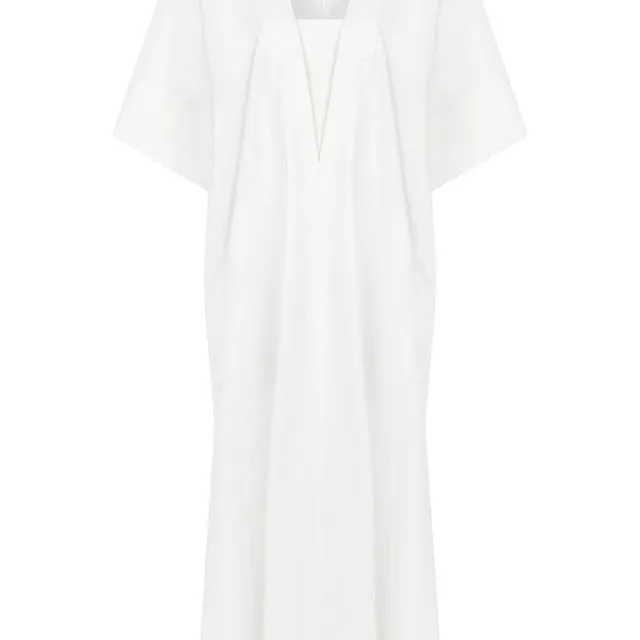 Gena V-Neck Detailed Cotton Dress - White