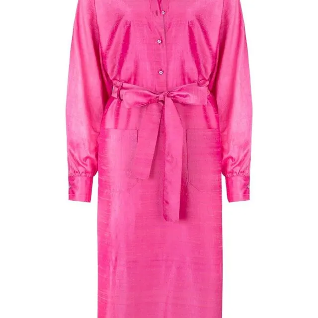Cassin Pure Silk Shantung Shirt-Dress - Pink