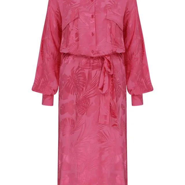 Cassin Pure Silk Shantung Shirt Dress - Fuchsia