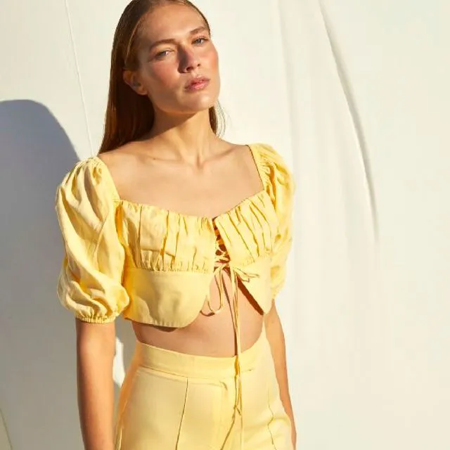 Grace Ruched Top - Yellow