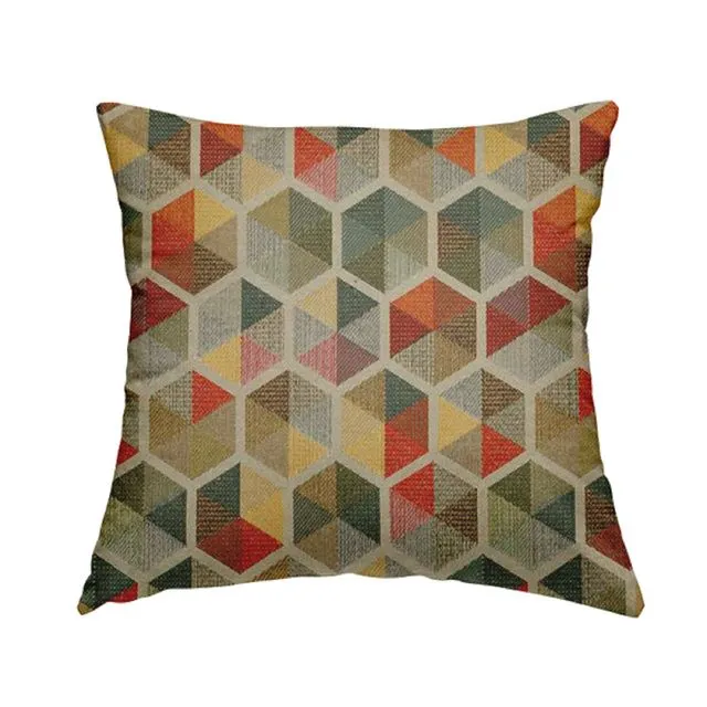 Chenille Fabric Geometric Silver Multicolour Pattern Cushions Piped Finish Handmade To Order-Large