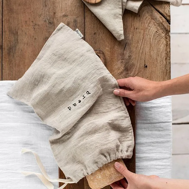 Printed Linen Bread Bag Natural Linen