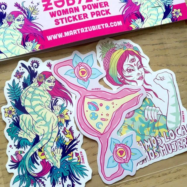 Sticker pack Woman Power. Tropical Psychedelic Awesome feminine Vinyl Stickers by Zubieta