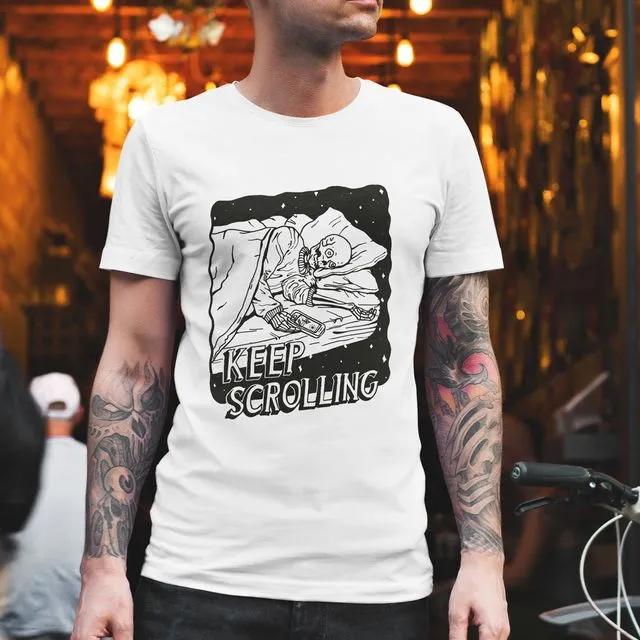 T-shirt Keep Scrolling, pop surreal, horror, pop culture, alternative , phone addiction design