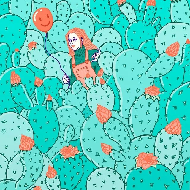 Prickly Pear Cactus Pattern gicleÃ© print, wall art digital illustration, pop surrealism ,surreal pattern, psychedelic art by Zubieta