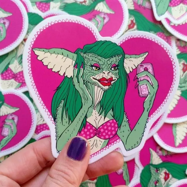 Greta The Gremlin Sticker | 80s movies tribute to The Gremlins | Horror lovers, monster girls | creepy cute surreal stickers by Zubieta