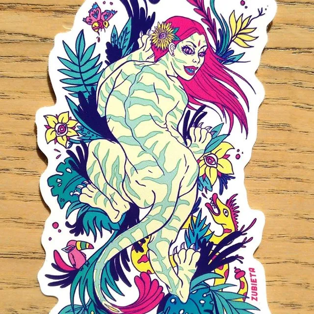 Stay Wild, Tiger Woman 10 cm Vinyl Sticker by Zubieta