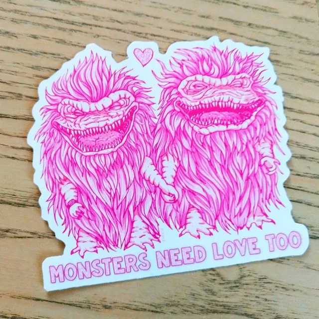 Monsters need love too Sticker | 80s movies tribute to The Critters | Horror lovers, monster girls | creepy cute surreal stickers by Zubieta